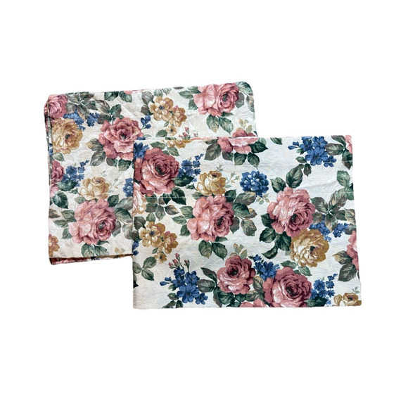 Pair of Vintage Wide Floral Valances 2 Short Curtains Window Treatments Flowers - Picture 2 of 6